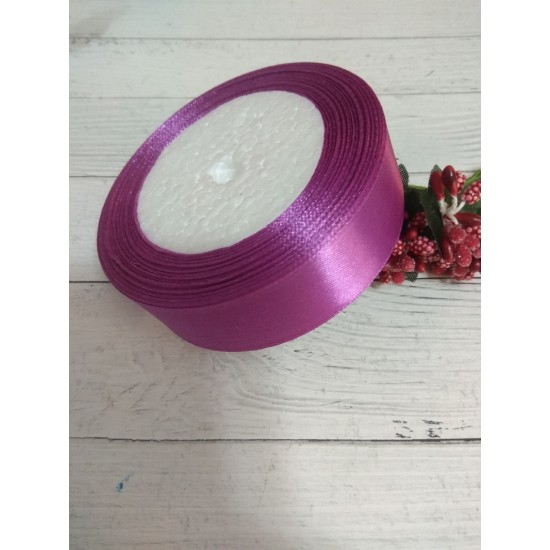 Лента атласная однотонная 2,5 см*25 ярдов цв. сиреневая фуксия, цена за 5 м